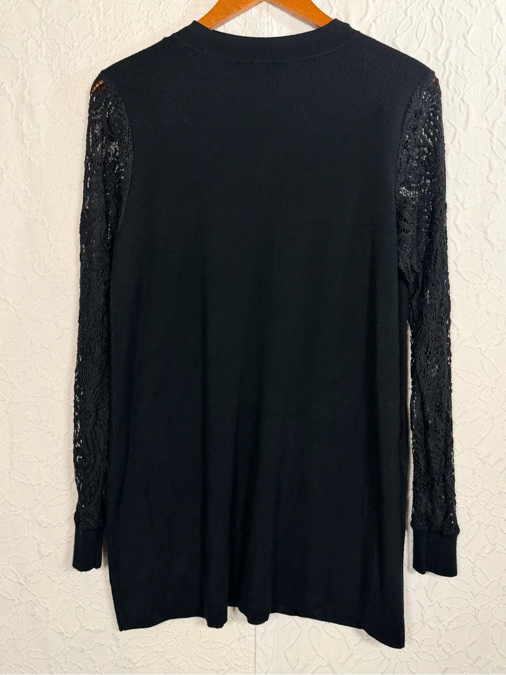 INC International Concepts Black Tunic Lace Sleeve Gold Button Sweater Sz XL